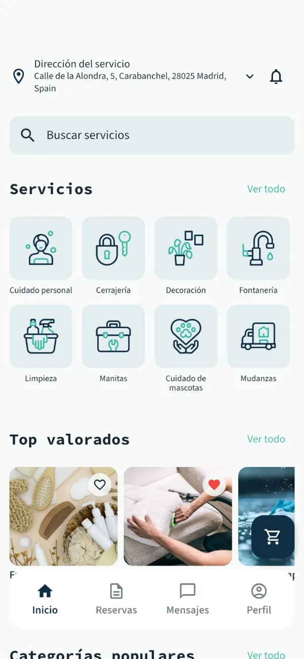 Pantalla de inicio de la app Lugh para clientes
