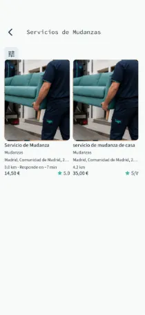 Pantalla de comparación de servicios de la app Lugh